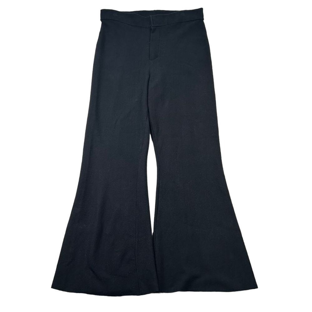 Anthropologie Pants Womens L Wide Leg Stretch High Rise Flare Black Knit Bell